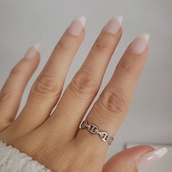 Chain Ring, Sterling Silver Women Ring, Simple Chain Ring, Stacking Ring, - Picture 10 of 10